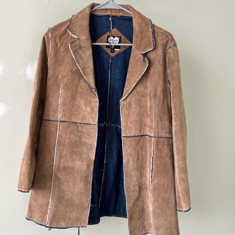 Suede Lightweight Coat With Inner Patchwork Denim - image 1